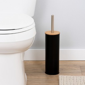 Evideco French Home Goods Metal Toilet Brush and Holder Set With Bamboo Lid - 1 of 4