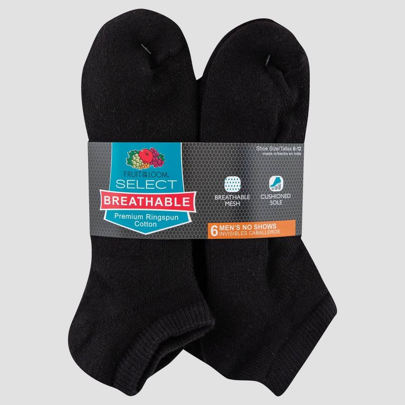 Men's Fruit of the Loom Breathable 6pk No Show Socks - 6-12, 3 of 7