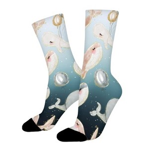 Watercolor Whales In The Blue Sea Women Printed Crew Socks Funny Funky Socks Soft Polyester Novelty Gifts for Artists Men - 1 of 1