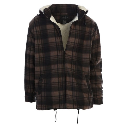 GIOBERTI Men's Faux Shearling Lined Flannel Jacket with Removable Hood, Navy / Gray, XL
