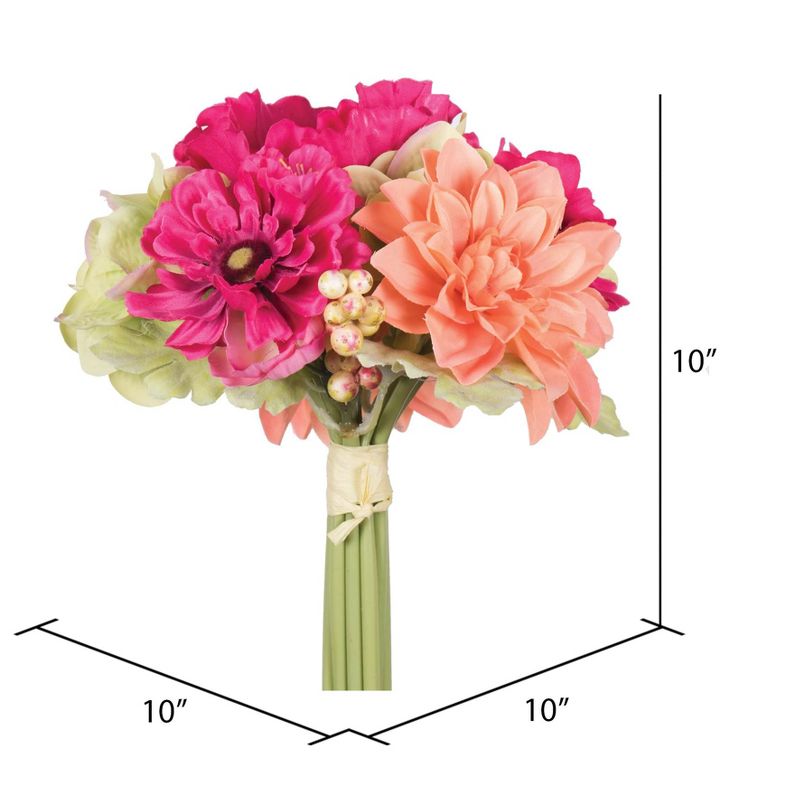 Vickerman 10" Artificial Polyester Pink, Orange, and Green Poppy and Dahlia Mixed Stem Bundle, 2 of 6
