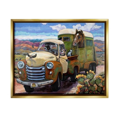 Stupell Industries Dogs Driving Vintage Rustic Truck with Horse Trolley