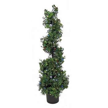 National Tree Company 50" Boxwood Spiral Topiary with Multi-Function LED Lights Artificial Tree