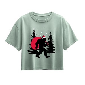 Girls' - Instant Message - Sasquatch Santa Short Sleeve Boxy Graphic T-Shirt - 1 of 3