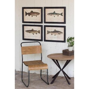 Trout Prints Under Glass 15"H – Brown Framed Coastal Wall Decor, Set of Four by Kalalou - 1 of 3