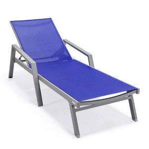LeisureMod Marlin Patio Sling Chaise Lounge Chair With Arms in Grey Aluminum, Black - 1 of 4