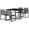 vidaXL - Modern 5-Piece Patio Dining Set in Gray Poly Rattan, with Comfortable Cushions, Tempered Glass Tabletop, Powder-Coated Steel Frames - 2 of 4