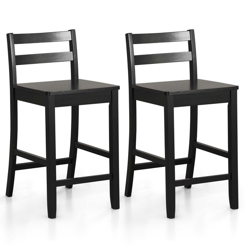 Costway 24-Inch Wooden Bar Stools Set of 2 with Ergonomic Backrest Counter Height Stools Black/White, 1 of 8