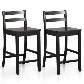 Costway 24-Inch Wooden Bar Stools Set of 2 with Ergonomic Backrest Counter Height Stools Black/White
