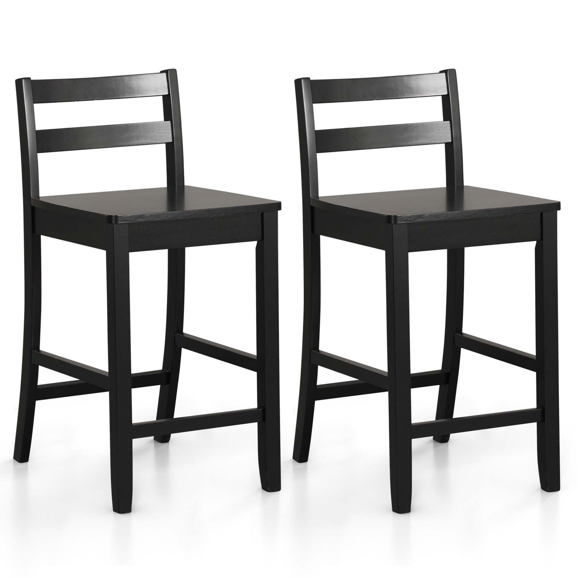 Costway 24-Inch Wooden Bar Stools Set of 2 with Ergonomic Backrest Counter Height Stools Black