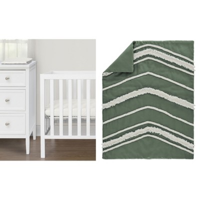 Image of Sweet Jojo Designs Gender Neutral Unisex Baby Mini Crib Bedding Set - Boho Fringe Green and Ivory 3pc
