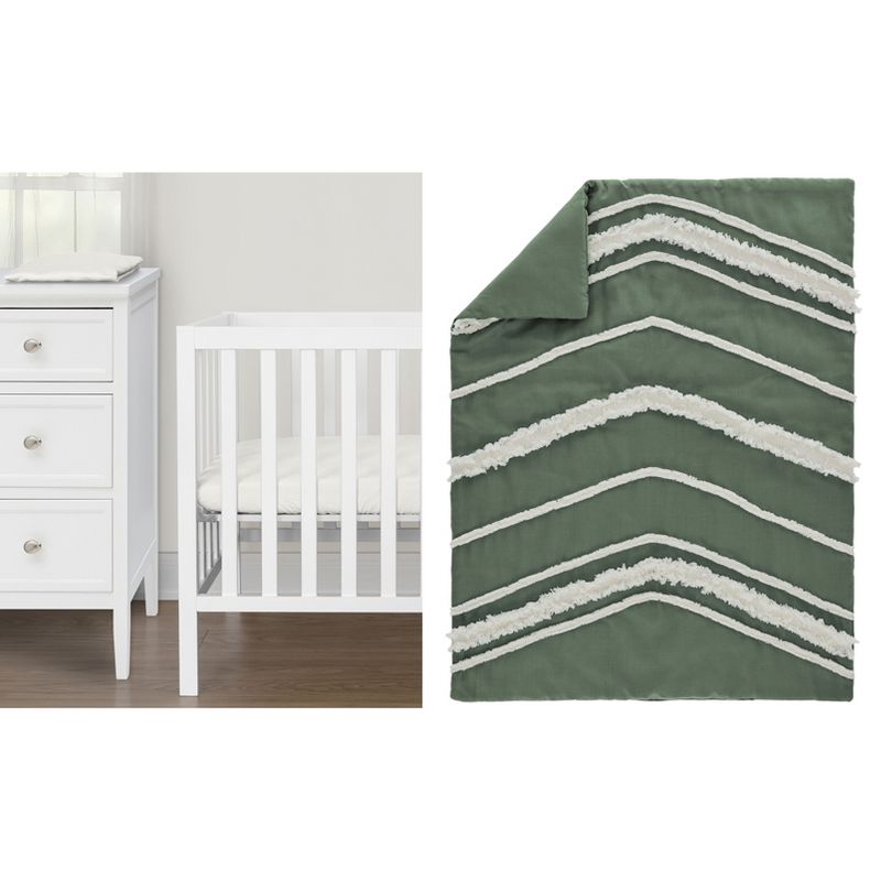 Sweet Jojo Designs Gender Neutral Unisex Baby Mini Crib Bedding Set - Boho Fringe Green and Ivory 3pc, 1 of 7
