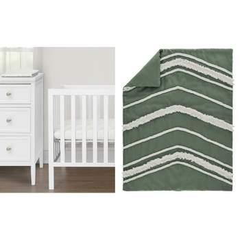 Sweet Jojo Designs Gender Neutral Unisex Baby Mini Crib Bedding Set - Boho Fringe Green and Ivory 3pc