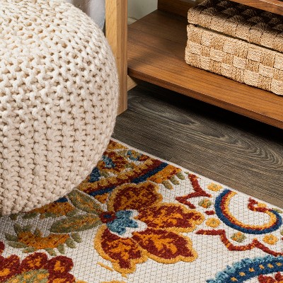 Paisley High-Low Orange and Multicolor Synthetic Runner Rug