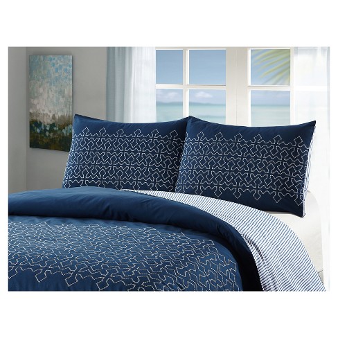 Blue White Geo Embroidered Meadow Duvet Cover Set Target