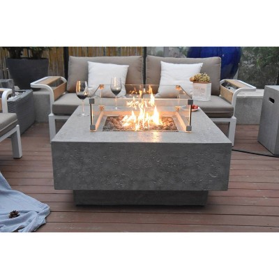 Gray Concrete Gas Fire Pit Table with Lava Rocks