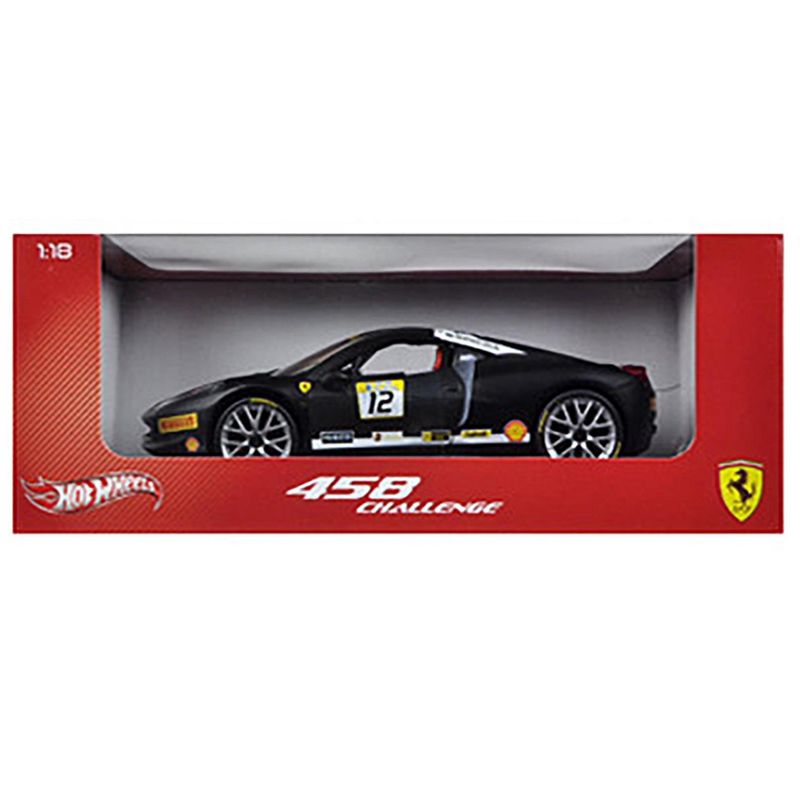 Ferrari 458 Challenge Matt Black #12 1/18 Diecast Car Model by Hot Wheels, 3 of 4