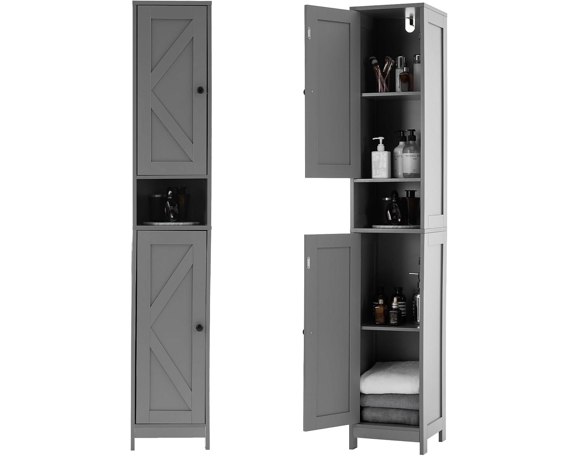 66.9" Tall Freestanding Narrow Bathroom Cabinet - Water-resistant with adjustable shelves, ideal for small spaces like kitchen or hallway.