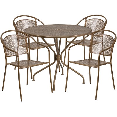 Flash Furniture Oia Commercial Grade 35.25" Round Indoor-Outdoor Steel Patio Table Set with 4 Round Back Chairs