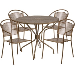 Flash Furniture Oia Commercial Grade 35.25" Round Indoor-Outdoor Steel Patio Table Set with 4 Round Back Chairs - 1 of 4