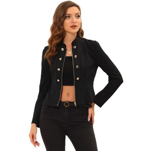 Allegra K Women's Vintage Double-Breasted Motorcycle Zip-Up Steampunk Jacket - 1 of 4