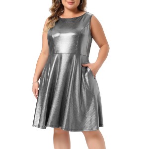 plus size dresses silver Dressime Woman's Evening Dress A Line V Neck Sleeveless Satin Long Formal Dress With Appliques  dressime Polyester% 95Spandex% 5Back Zipper Model is wearing 2x Silver Plus Size Prom Dresses