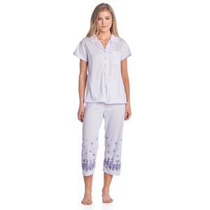 Casual Nights Women's Short Sleeve Floral Capri Pajama Set - 1 of 4