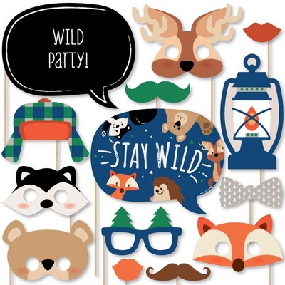 Big Dot of Happiness Stay Wild - Forest Animals - Woodland Baby Shower or Birthday Party Photo Booth Props Kit - 20 Count