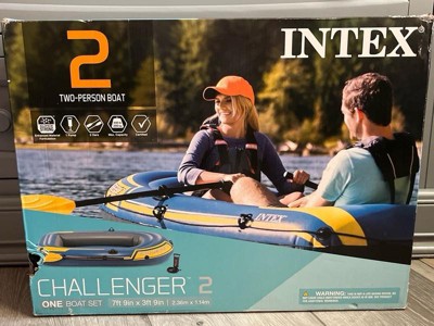 Intex Challenger 3 Boat 2 Person Raft & Oar Set Inflatable with Motor Mount  Kit 