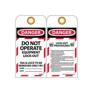 National Marker Lockout Tags; Lockout Do Not Operate Equipment Locked Out 6X3 Unrippable Vinyl 25/Pk - 1 of 1