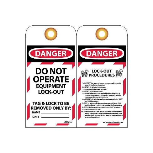 National Marker Lockout Tags; Lockout Do Not Operate Equipment Locked Out 6X3 Unrippable Vinyl 25/Pk - image 1 of 1