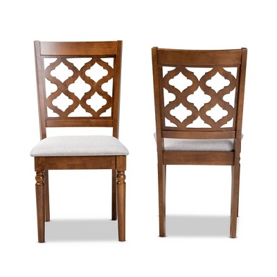 Contemporary Grey Fabric and Walnut Wood Dining Chair Set