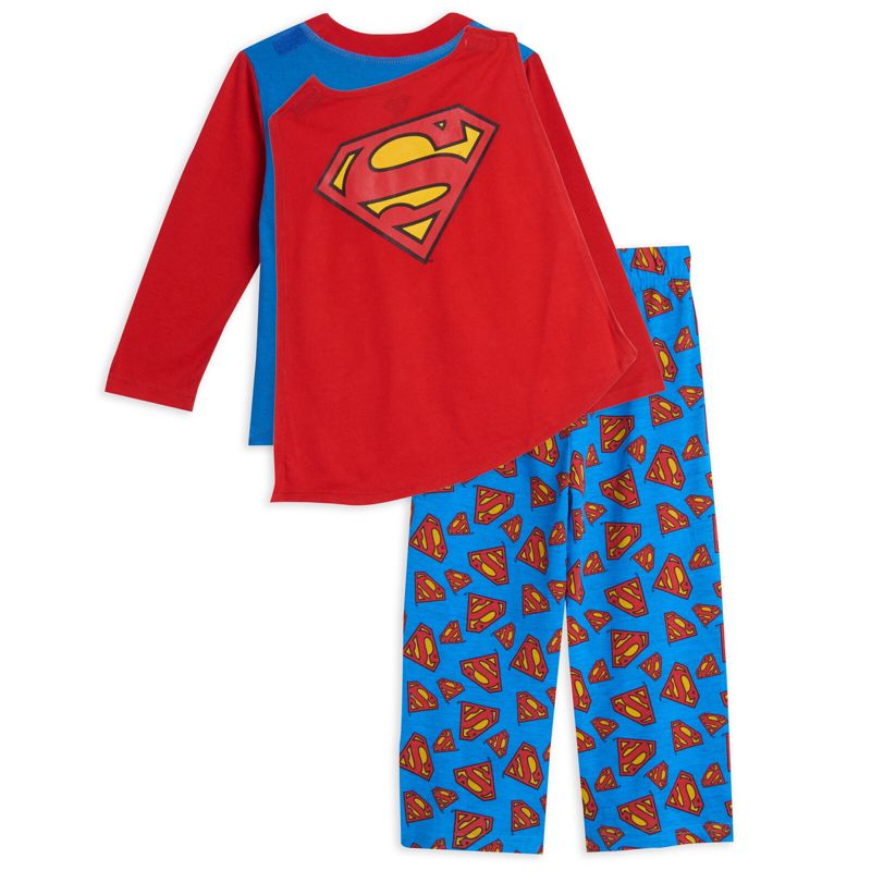DC Comics Justice League Superman Batman Pajama Shirt and Pants Detachable Cape Sleep Set Little Kid to Big Kid, 3 of 8