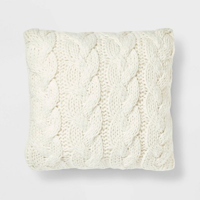 Chunky Cable Knit Square Throw Pillow Ivory - Threshold™