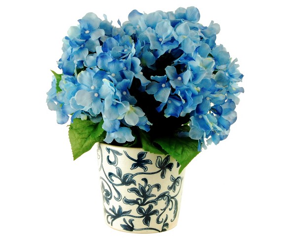 Artificial Hydrangea Arrangement Blue 14" - LCG Florals