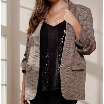 Women's Plaid Collared Blazer - Oddi