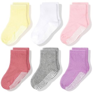 Cozyway Non-Slip Crew Grip Toddler Socks, 6 Pack for Girls, Pastel Colors, 1-3 Years Old - 1 of 4