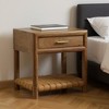 HomeRoots 20" Light Brown Solid Wood One Drawer Nightstand With Leather Shelf - 2 of 4