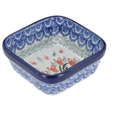 Blue Rose Polish Pottery 428 Ceramika Artystyczna Small Square Dish
