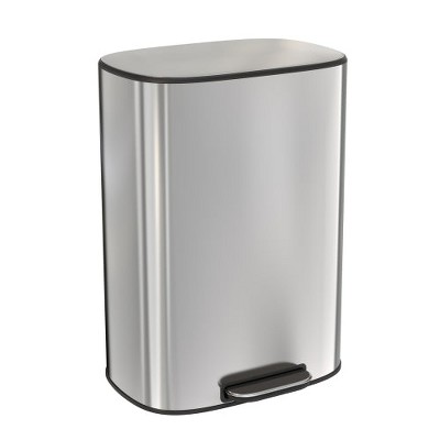 LunaLulinlk 13 Gallon 50L Kitchen Foot Pedal Operated Soft Close Trash Can - Stainless Steel Ellipse Bustbin