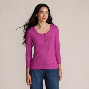 Lands' End Women's 3/4 Sleeve Variegated Micro Rib Henley - 1 of 4