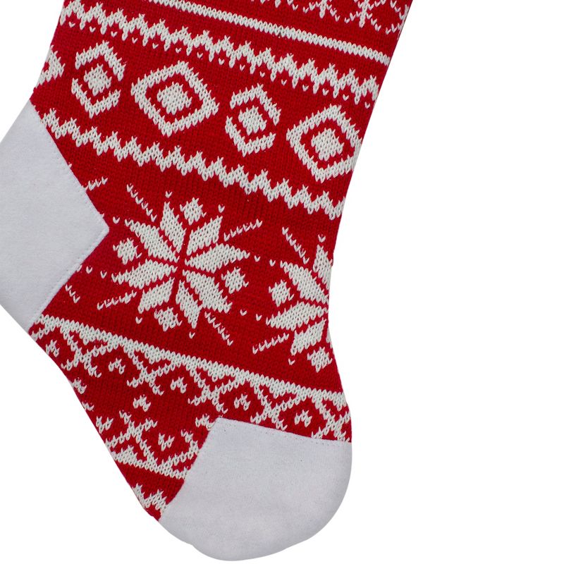 Northlight 21.5" Red and White Knitted Snowflake Christmas Stocking with Fleece Cuff, 3 of 5