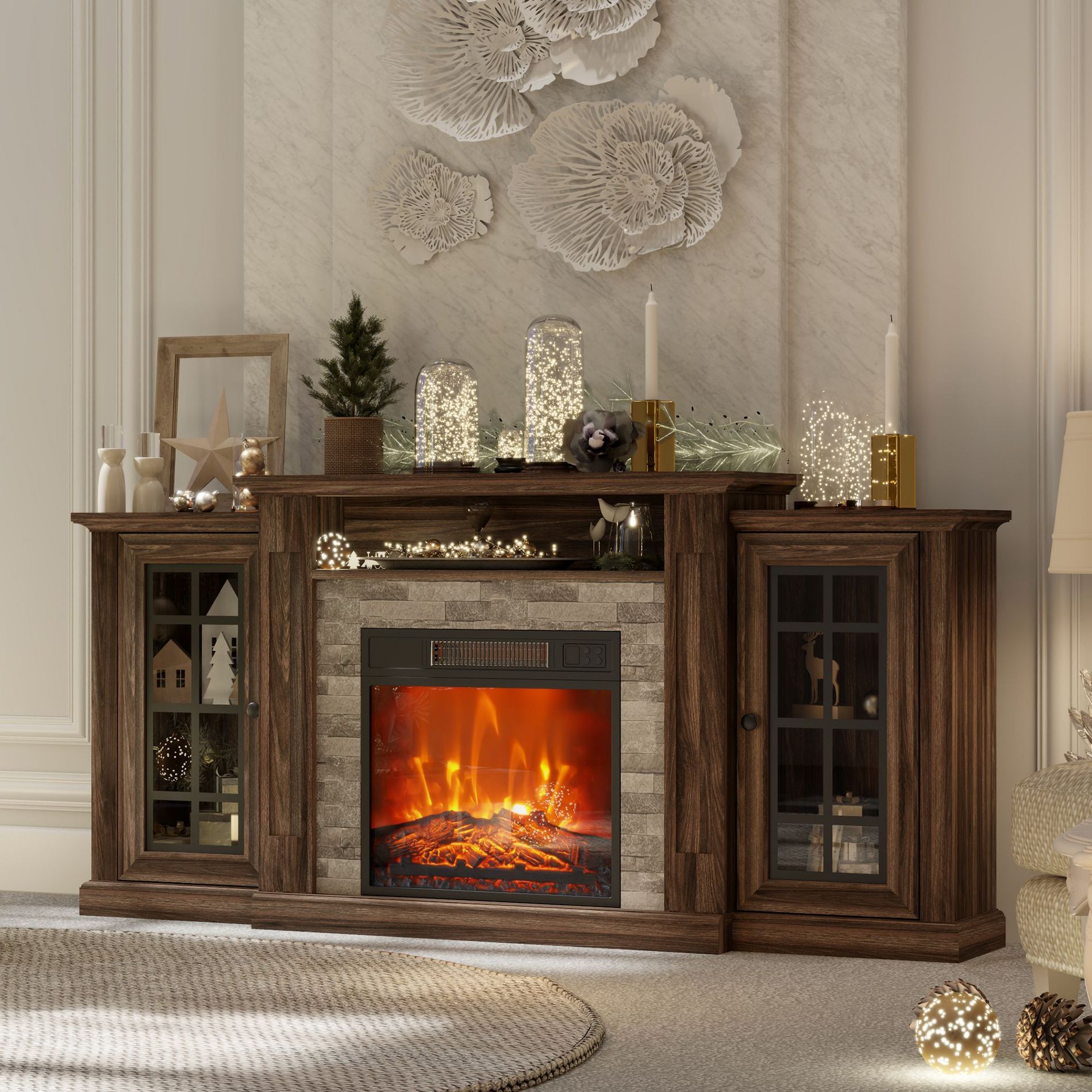 Fredees 59'' Electric Fireplace TV Stand with Remote & LED Lights