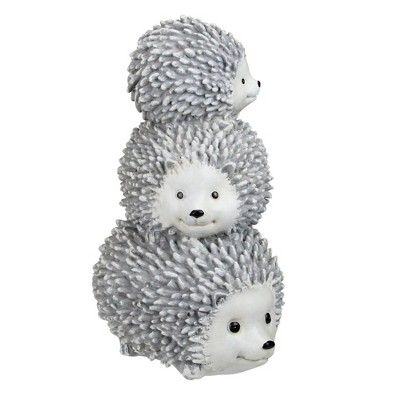Gray and White Resin Stacked Hedgehogs Garden Statue, 10.25 inches