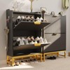 Narrow Shoe Cabinet, 2 Flip Drawer Storage with Fluted Panel, Hidden Organizer for Entryway, Foyer, Hallway - 3 of 4