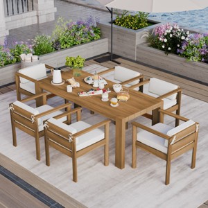 7-Piece Outdoor Dining Set, Acacia Wood Patio Table and Chairs for 6 with 72.8" Rectangle Table, Ideal for Backyard, Garden, Poolside – Cuddlewood - 1 of 4