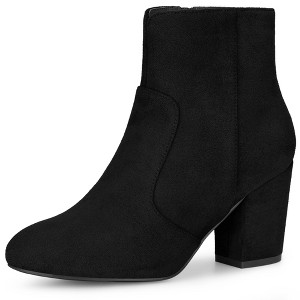 Allegra K Women's Side Zip Round Toe Chunky Heels Ankle Boots - 1 of 4