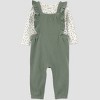 Carter's Just One You® Baby Girls' 2pc Floral Long Sleeve Bodysuit and Ruffle Overalls Set - Green - 2 of 4
