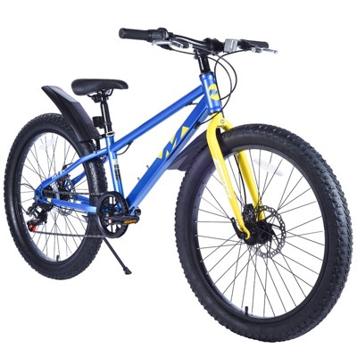 Aukfa 24" Fat Tire Mountain Bike for Kids 10+ - 7-Speed, Dual Disc Brakes, Steel Frame, All-Terrain Bike for Snow, Sand and Trails