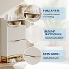 Fluted Shoe Cabinet with 2 Flip Drawers & Open Shelf, 44" Modern Entryway Storage Organizer, Wood Shoe Rack with Gold Handles for Hallway & Foyer - 4 of 4